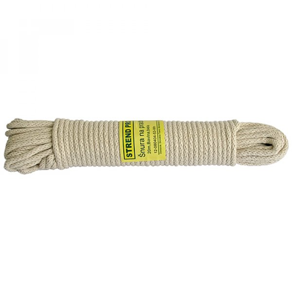 Snura na prádlo Cloth-Line 20 m/4 mm, Bavlna, biela