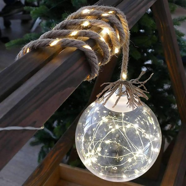 Reťaz MagicHome Vianoce Balldeco, žiarovky, lano, 50 mLED teplá biela, 3xAA, IP20, interiér, L-0,50 